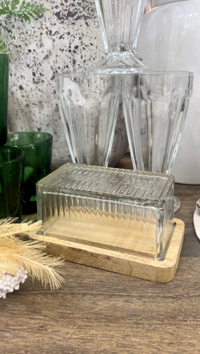 Glass and Wood Butter Dish