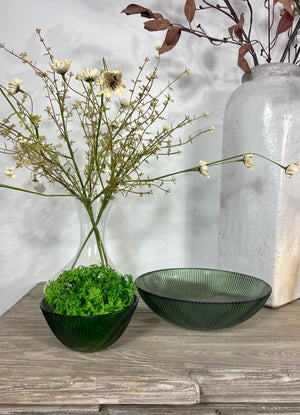 Emerald Ribbed Glass Bowl