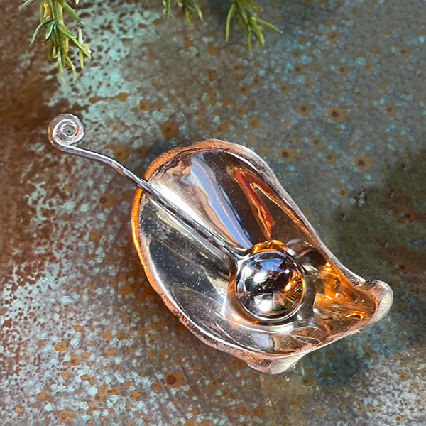 Silver Oyster Dish & Spoon