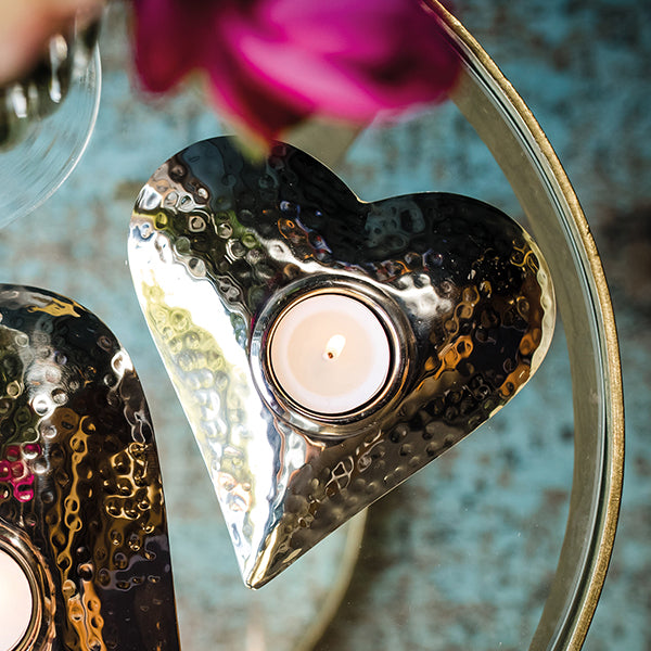 Hammered Heart Candle Holder