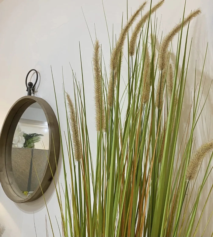 Faux Potted Grass With Rushes