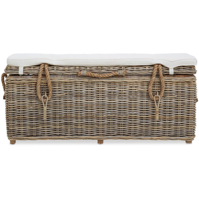 Large Rattan Storage Bench with Cushion