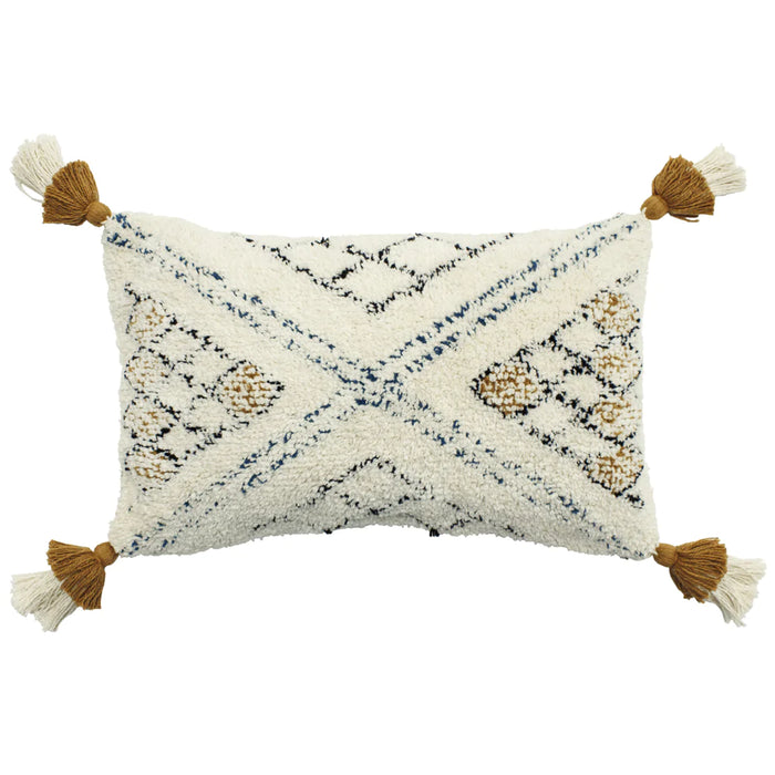 White and Ochre Tufted Cushion - 3 Options