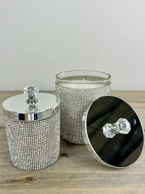 Silver Diamante Lidded Candle - 2 Sizes