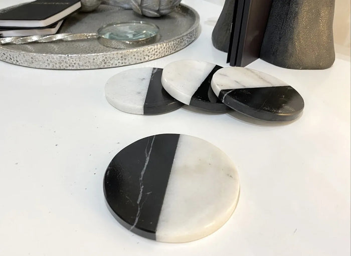 Monochrome Marble Coasters, Set of 4