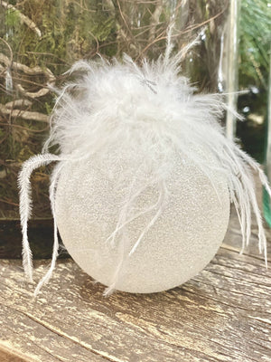 Whimsical White Feather Bauble