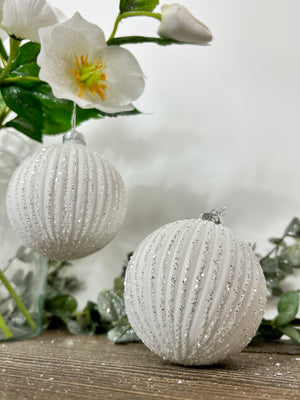 White Ribbed Glitter Bauble