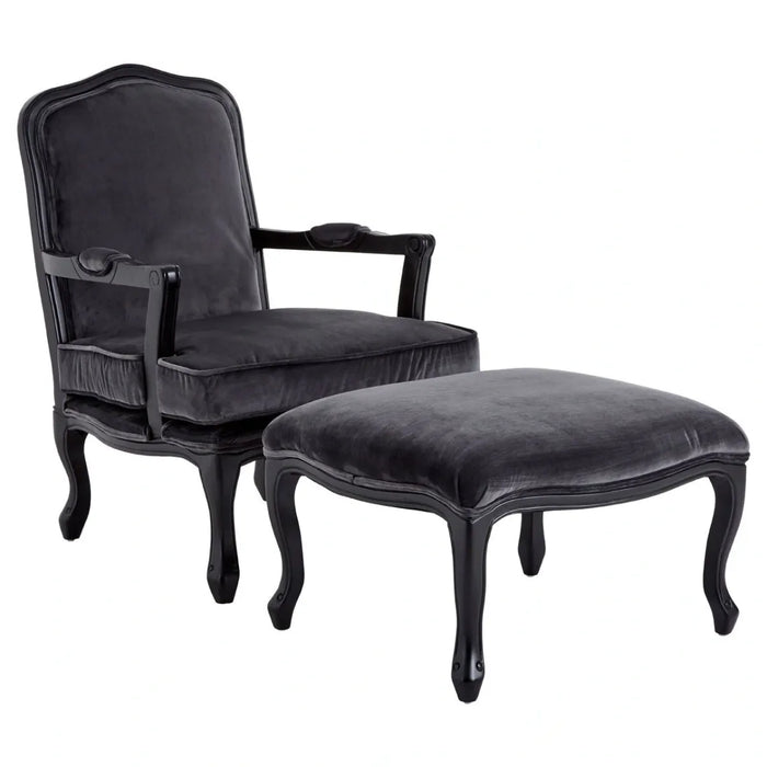 Faustine Velvet Chair with Stool
