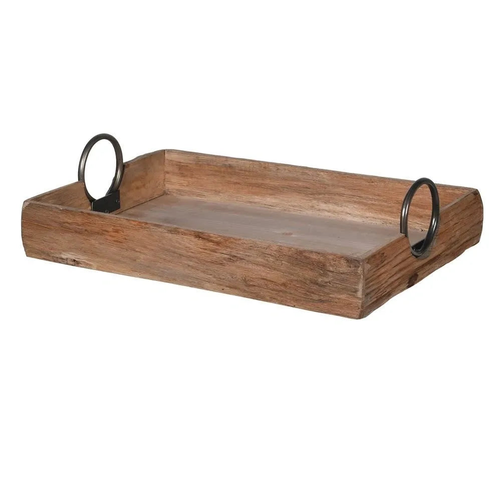 Round wooden shop tray with handles
